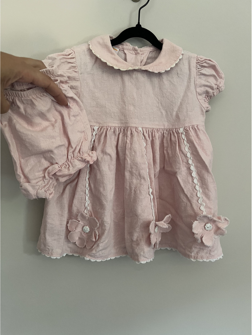 Vintage Sweet Potatoes Baby Pink Floral Detail Short Sleeve Dress Bloomer Set